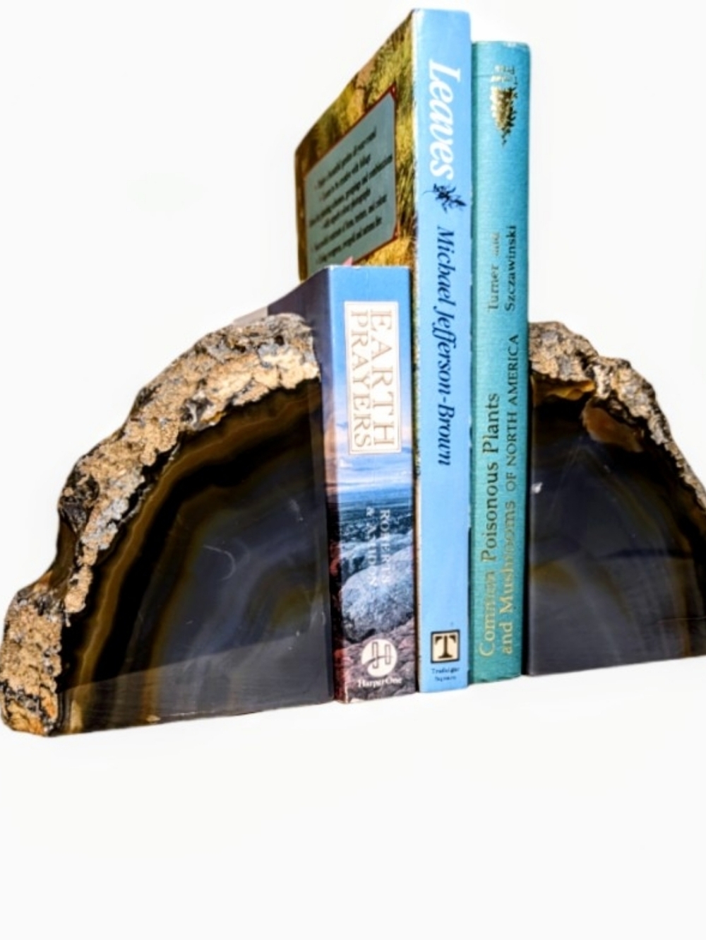 Pair Of Agate Geodes Bookends or Design Pieces Natural Color w/ Quartz Center